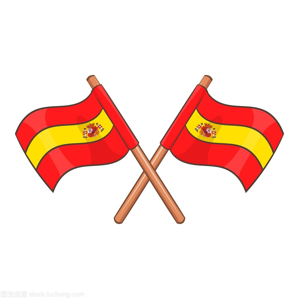 交叉的西班牙國旗圖標,卡通風格